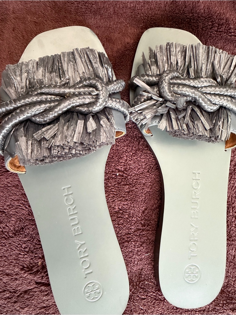 Tory Burch Light Gray Tassel Rope Slide Sandals - Picture 2 of 6